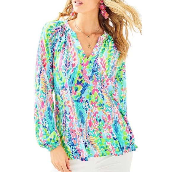 Lilly Pulitzer Catch The Wave Martinique Long Sleeve Top Shirt Size Medium - Picture 1 of 7